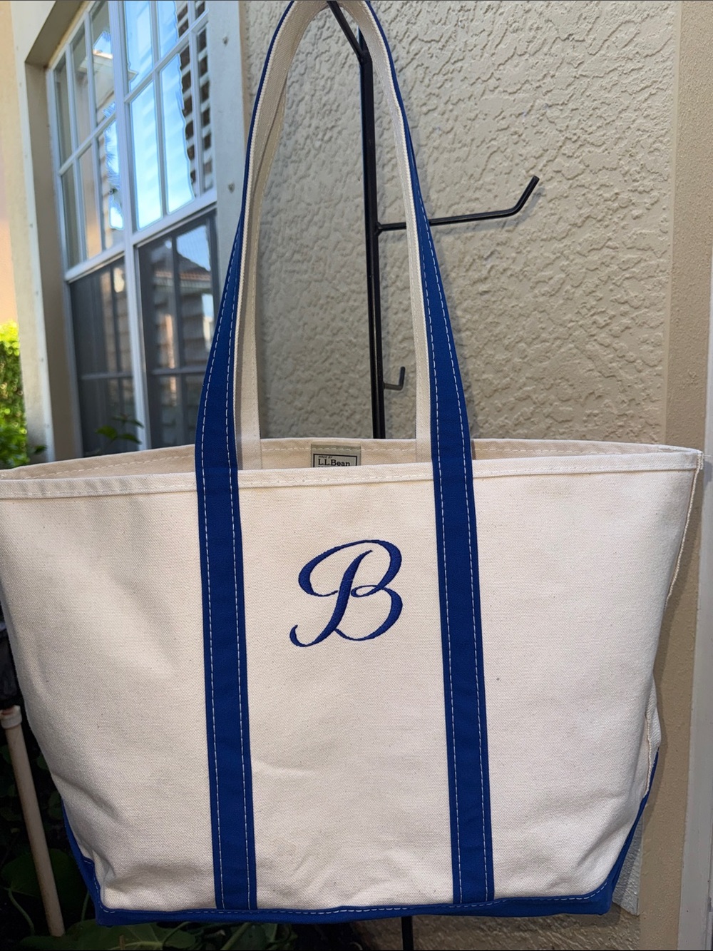 LL BEAN Boat Tote Bag Double Long Handles Monogram βBβ